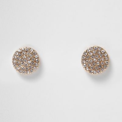 Gold tone small gem pave stud earrings